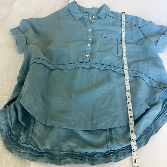 Free People Weekend Escape Top Womens XS Chambray Linen Blend Oversized OB396789 - Picture 6 of 7